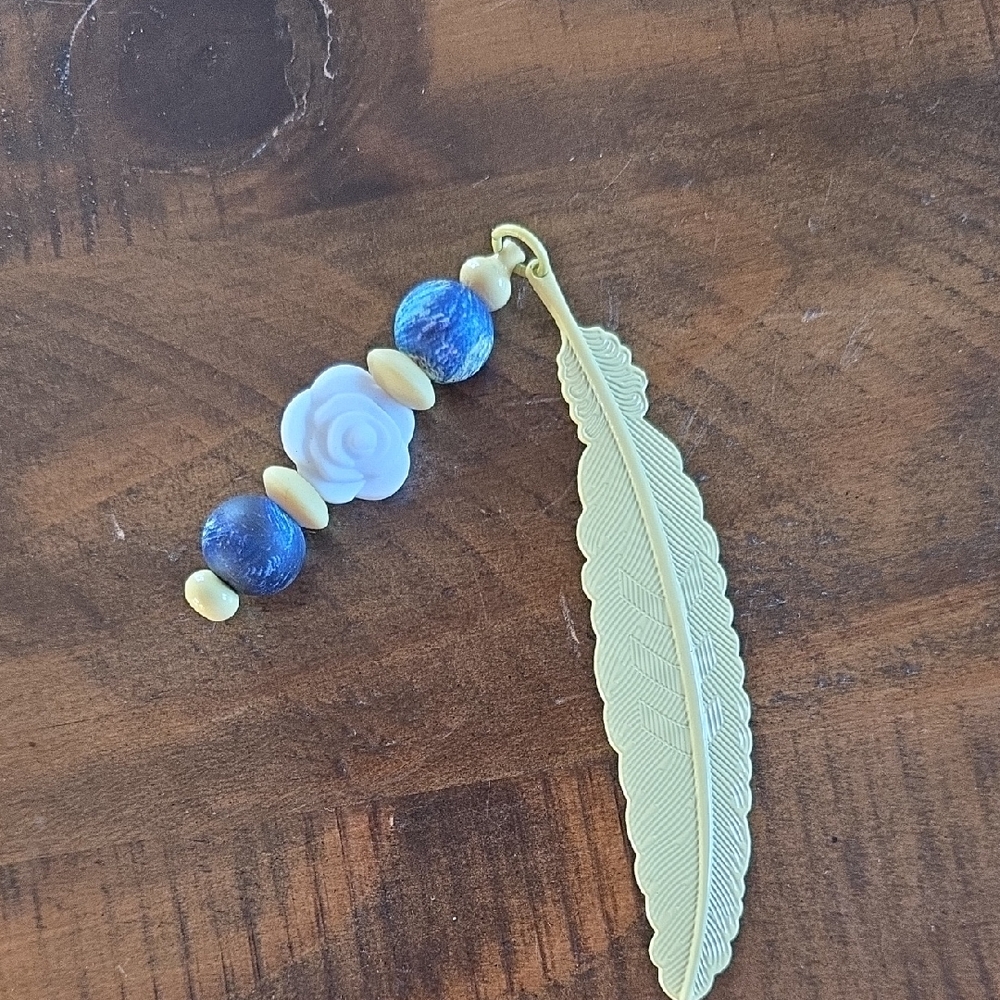 Yellow Feather and Bead Bookmark